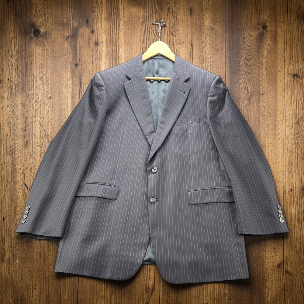 Vintage USA Burberry London Kensington Navy Pinstripe Wool Coats Blazers 44L